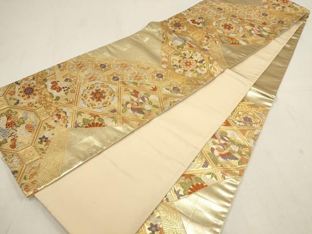 単衣～夏物 夏帯 袋帯 菱重ね よろけ地紋入り 六通柄 正絹 11994 単衣～夏物 夏帯 袋帯 菱重ね よろけ地紋入り 六通柄 正絹 11994
