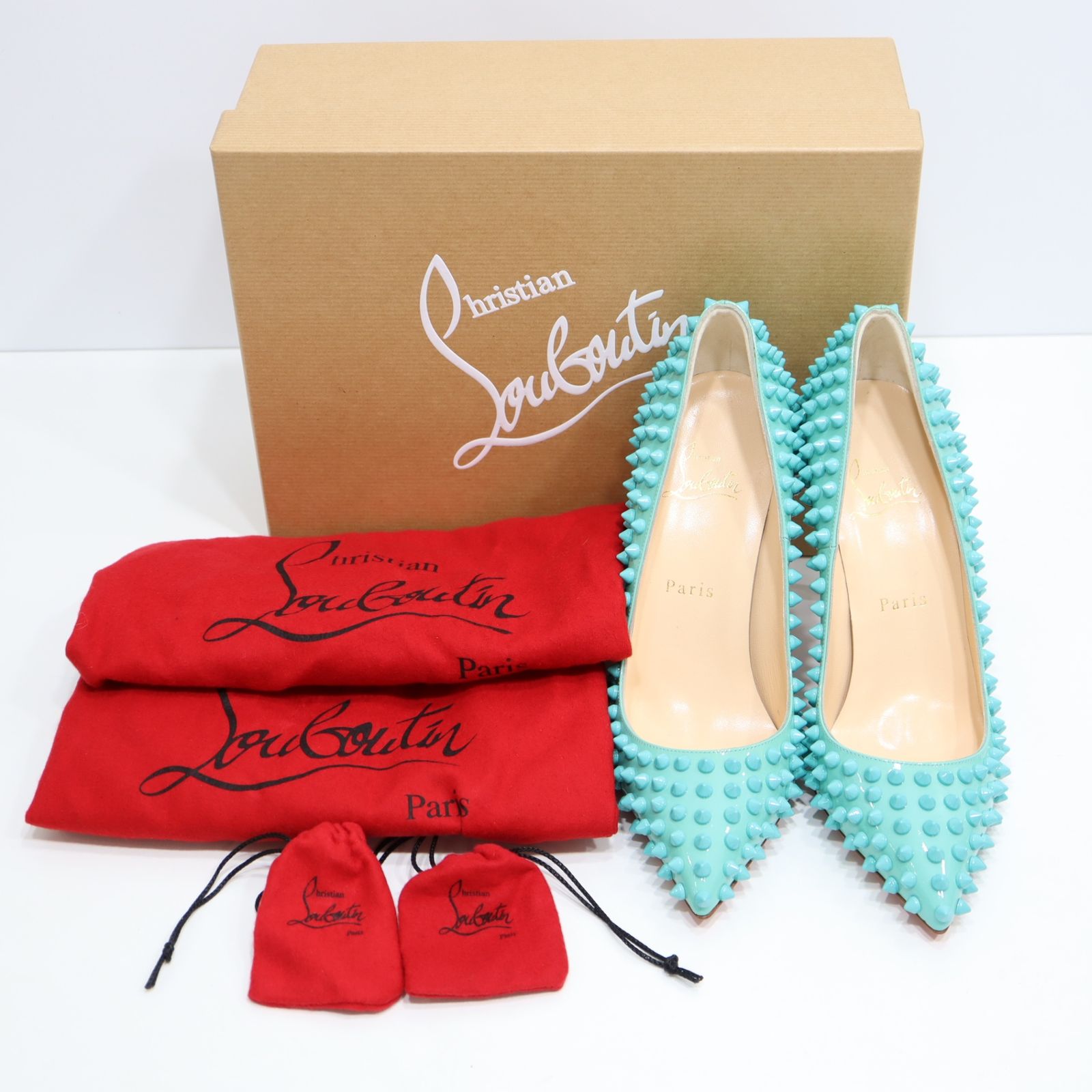 鑑定済・美品★クリスチャン　ルブタン　スパイク　パース　黒　箱・保存袋付き Christian Louboutin クリスチャン ルブタン スパイクスタッズ