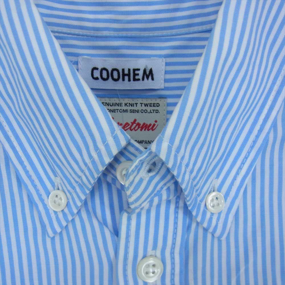 コーヘン COOHEM 20-181-012 ニット パッチワーク ストライプ 長袖 シャツ ブルー系 46約42cm着丈