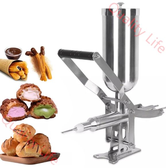 手動クリーム充填機 5L ドーナツ充填機 業務用 家庭用 ラテンフルーツ パン芯クリーム充填機 304ステンレス製 パフ充填用 チュロス チョコレート ジャム充填機 シュークリーム注入具マシン 食品工場 レストラン ベーカリー用 クリーム充填機 短い直型