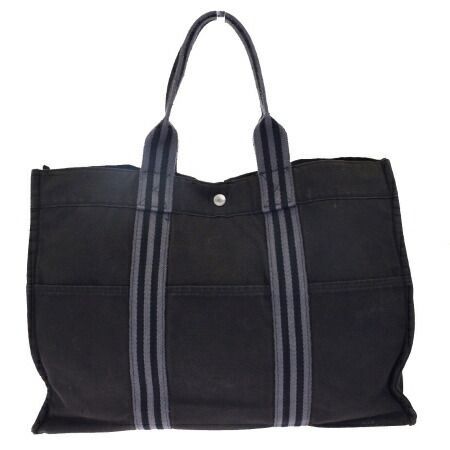 【中古】 エルメス HERMES フールトゥ GM トートバッグ ハンドバッグ ブラック グレー キャンバス 08HC143