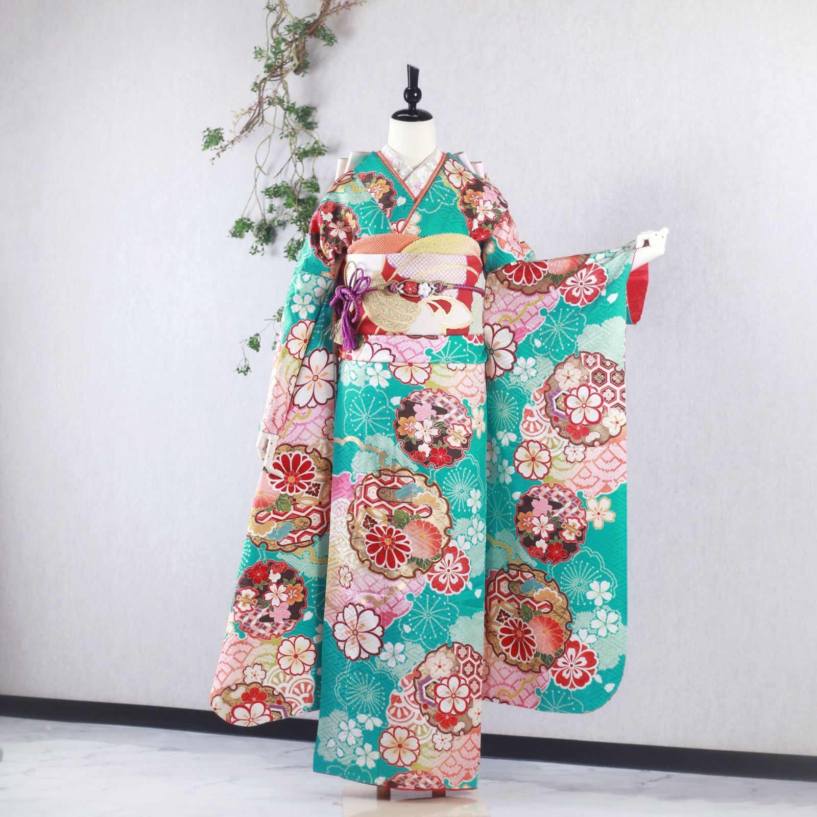 振袖フルセット 振袖セット 振袖 LLサイズ 中古 水色×レトロポップ 美