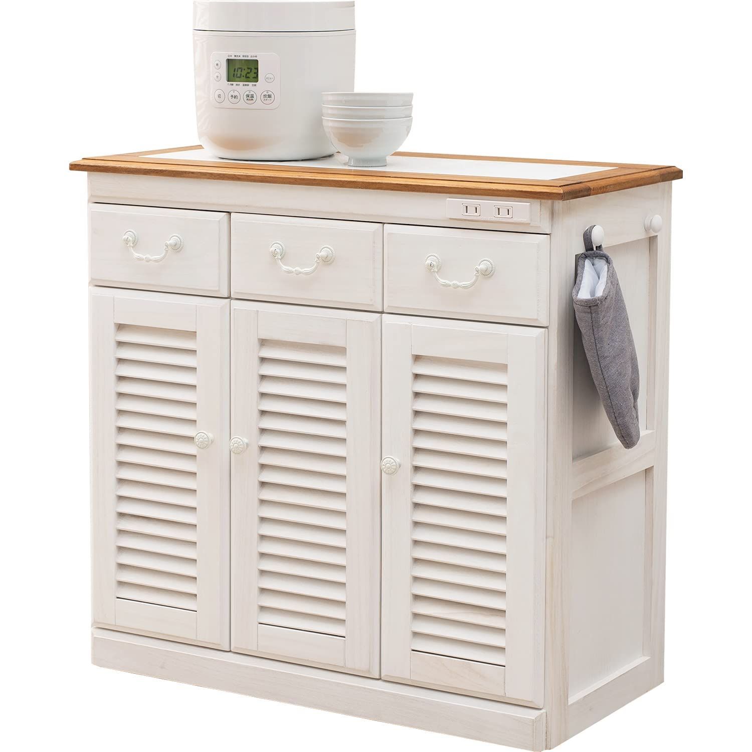 【急ぎ】キッチンカウンター　ホワイト　木製 数量限定】キッチンカウンター(ウォッシュホワイト) 萩原(Hagihara