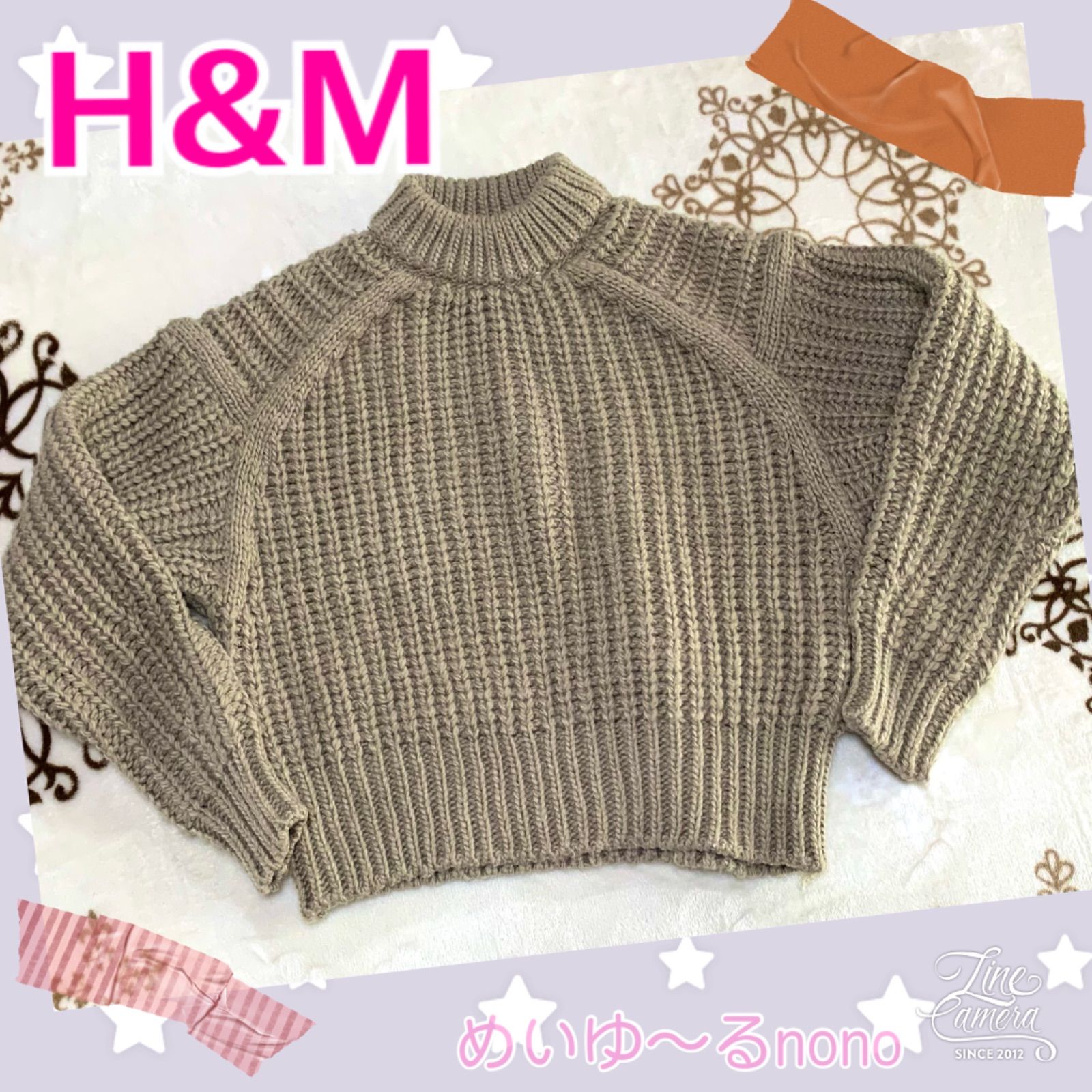 H&M✨ウール混・手編み風ニットセーター💖ショート丈 - メルカリ