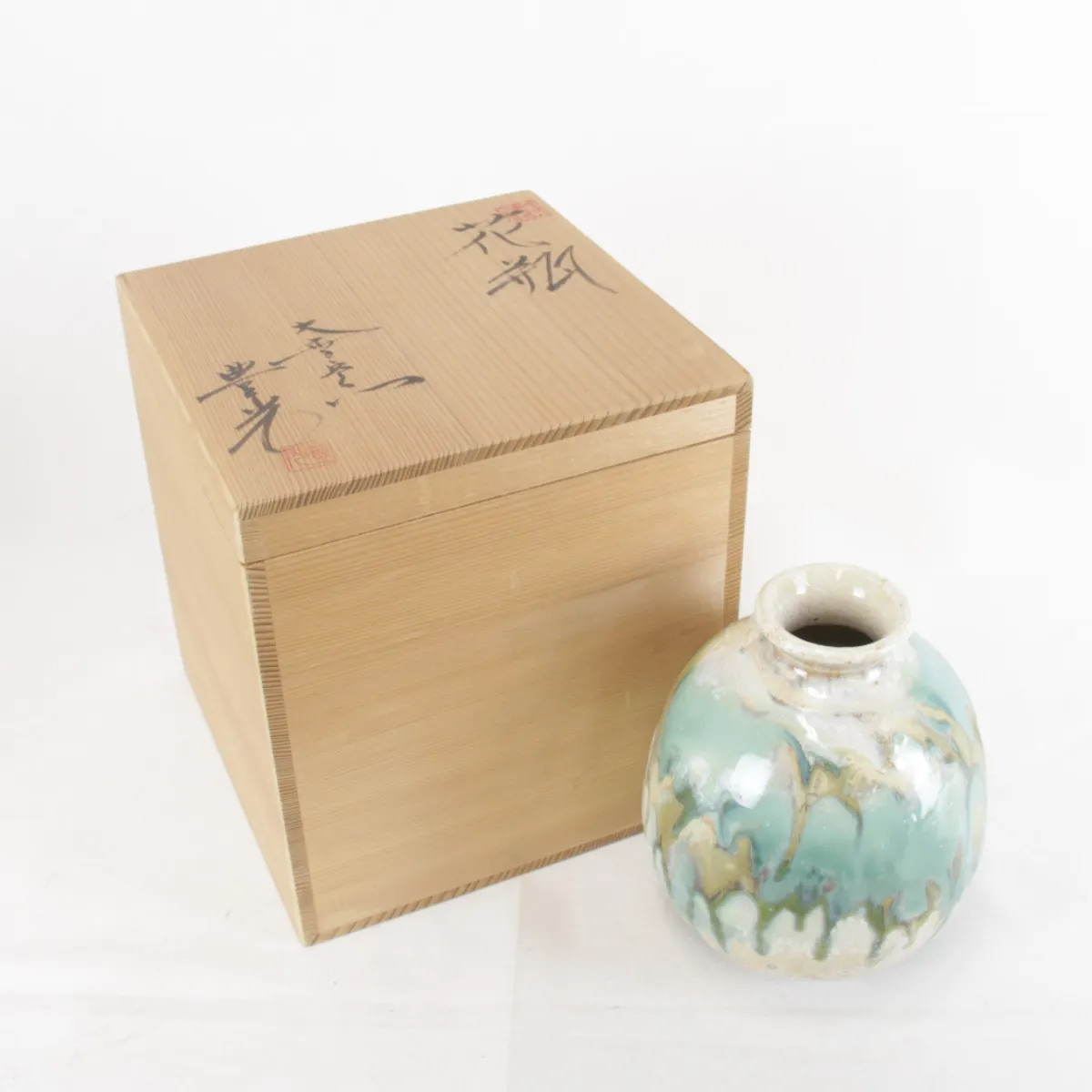 茶道具 濃茶器 茶入 雪結晶釉 坂東豊光 共箱 仕服付 茶会 茶事 稽古