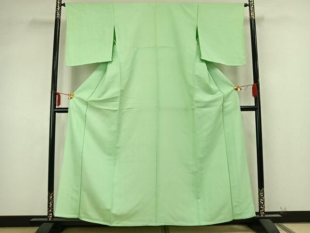 平和屋着物 上質な色無地 単衣 吉祥花地紋 若緑色 正絹 AABB2084fy