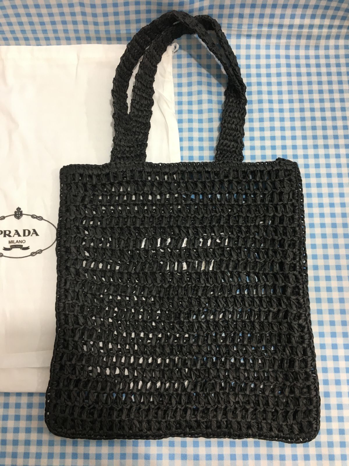 PRADA プラダ トートバッグ かごバッグ 草編み ラフィア ブラック