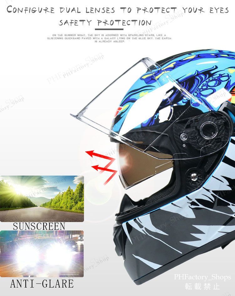 オートバイ用フルフェイスヘルメット DOT認証 バイクヘルメット 軽量 モトクロスヘルメット 男女兼用 ダブルシールド ジェットヘルメット パープル＆グリーン B19 FFCRYSTALESIA_COM