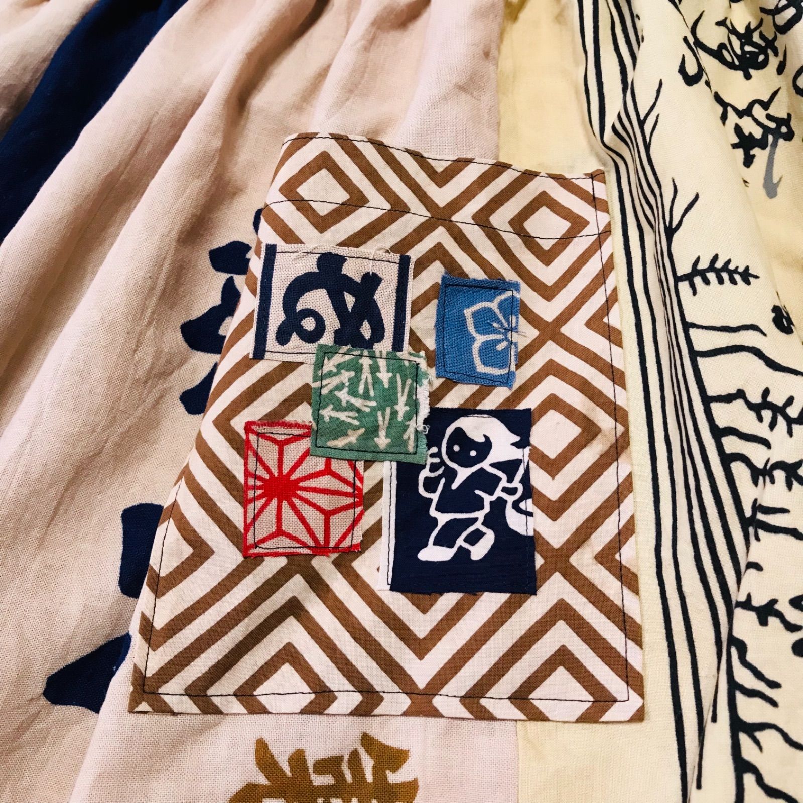 1017 胸当て付エプロン 手ぬぐい 手拭い リメイク ハンドメイド