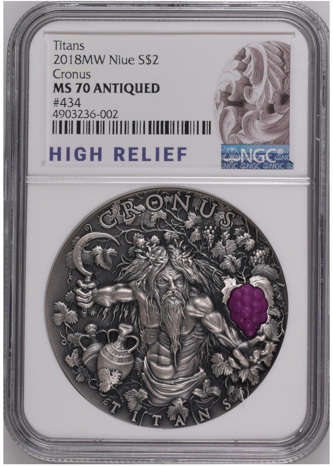 NGC MS70 2018 NIUE Cron Titans $2 2 oz Antiqued Silver Coin w| 3D 500pc