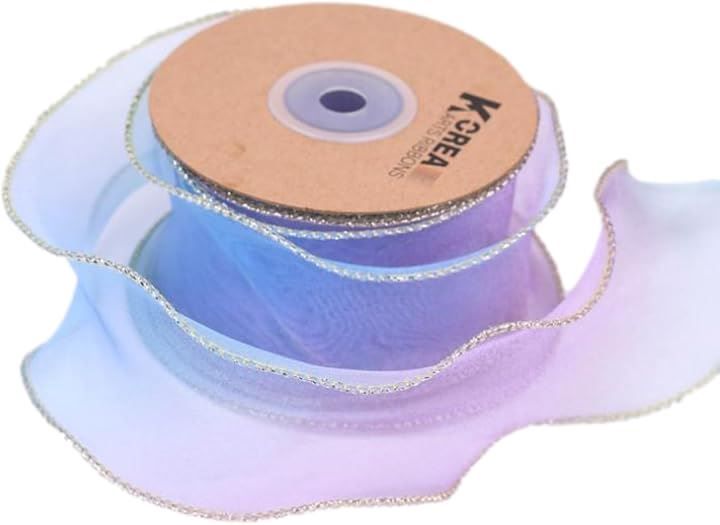 moonfarm レインボー オーガンジーリボン 幅5cm 金縁 テープ ギフト ラッピング 手芸(レインボー5，  45ｍ)