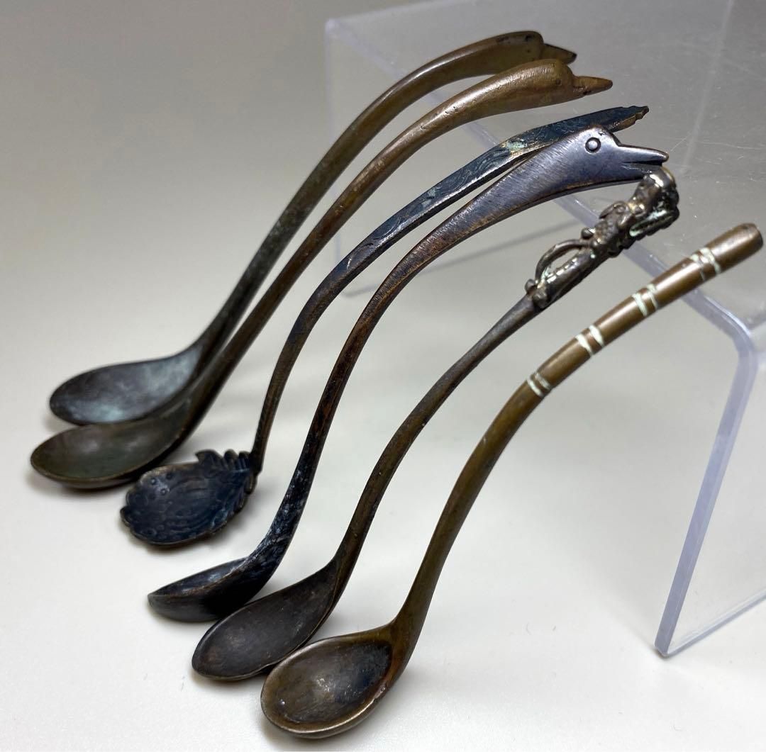 古銅 龍さじ 鳥さじ 中国物6点 57g 東Y6-1010 2F