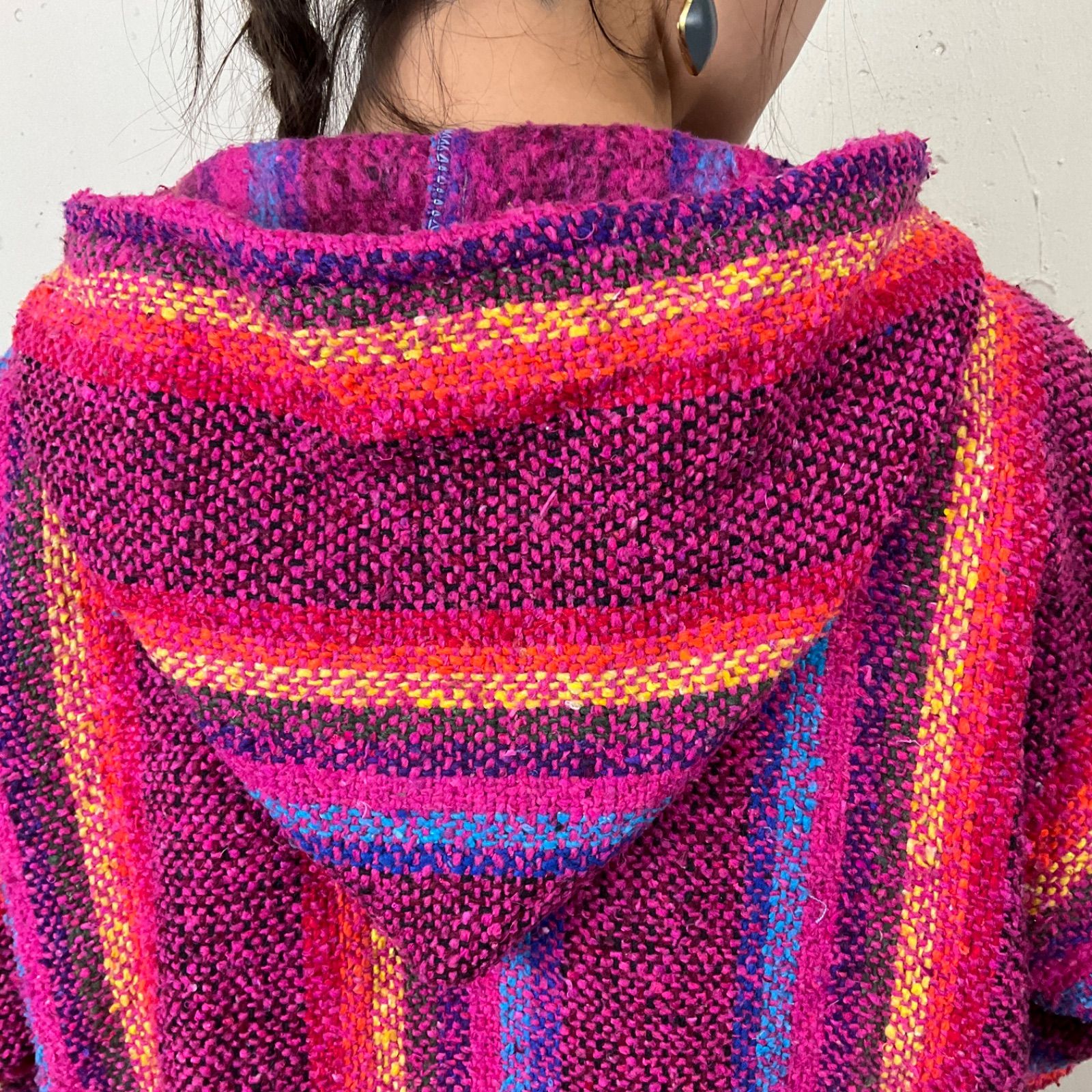 メキシコ製 LA MALINCHE ストライプ メキシカンパーカー フーディー 