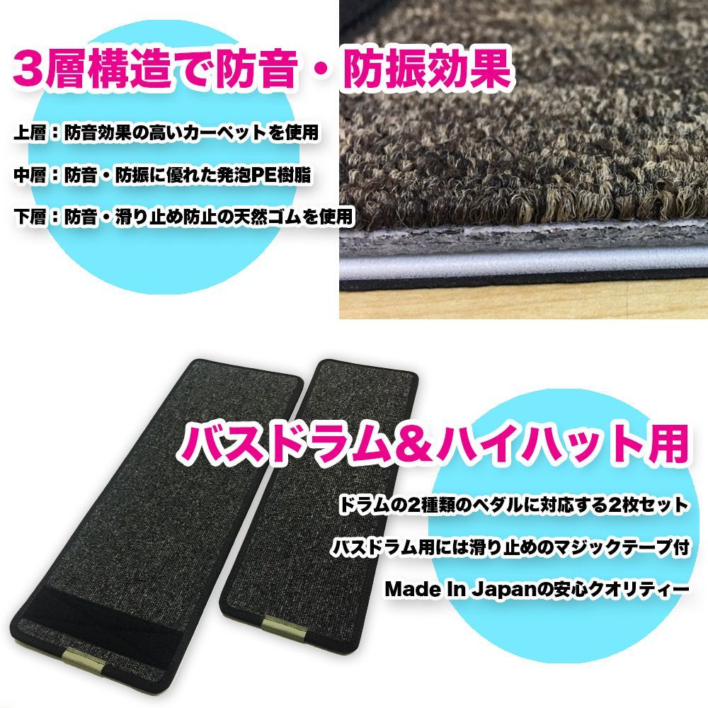 Noise Clear Mat NCM-10（ノイズ・クリア・マット）ドラム用防音・防振マット | 電子ドラム用に開発されたマット 。ヤマハ・ローランドなど多くのメーカーの電子ドラムに対応 ハイハット、キックドラム 2枚セット 騒音対策 ドラムマット - メルカリ