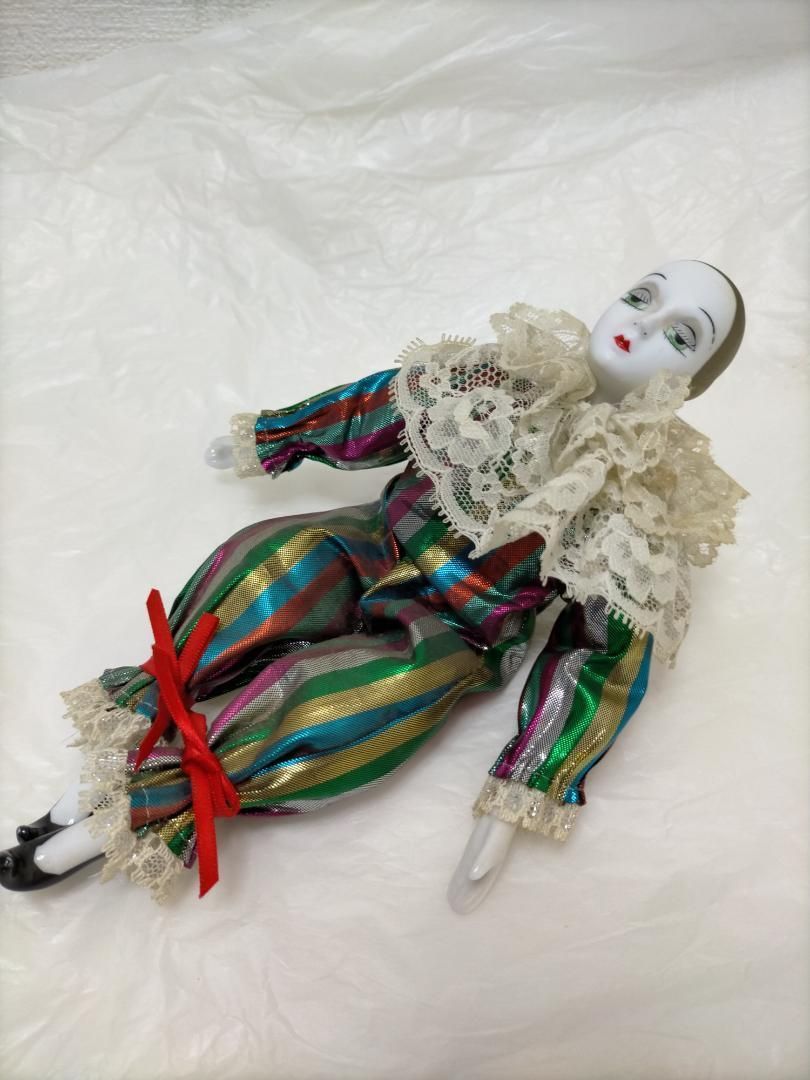 アンティーク ヴィンテージ 虹色 ピエロ陶器人形 250702-8Y