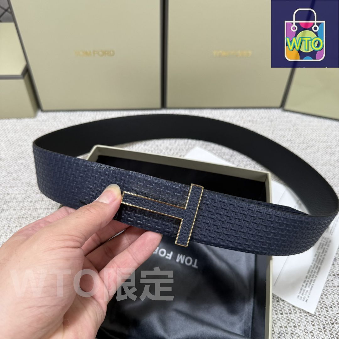 美品◆TOMFORD リバーシブル レザーベルト90サイズ　トムフォード TOM FORD トム・フォード リバーシブル ロゴ ベルト | ブルー