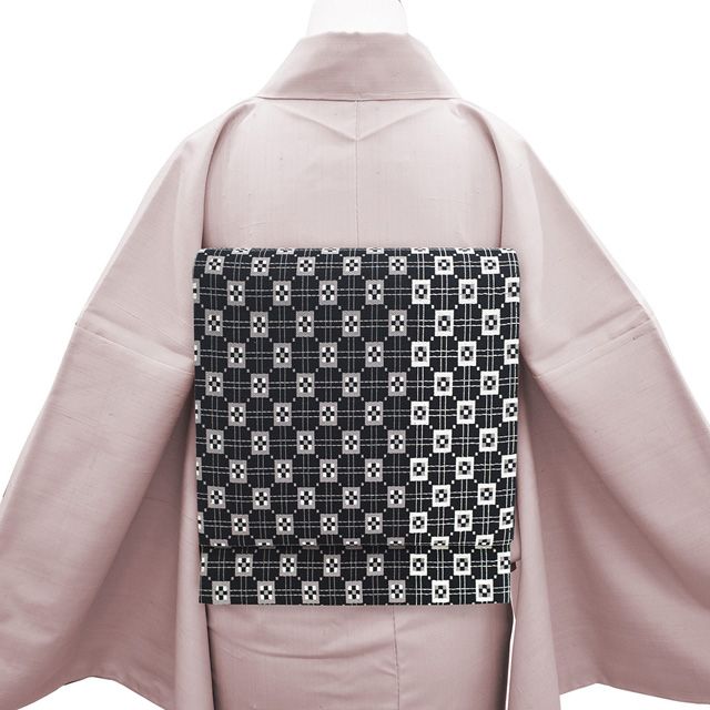 新古品】 袋帯 未使用 正絹 京都 西陣 銀糸 黒地 白 グレー