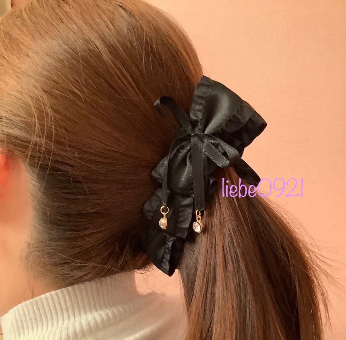 SALE／90%OFF】 髪飾り リボン ロング ヘアクリップ ヘアピン 黒