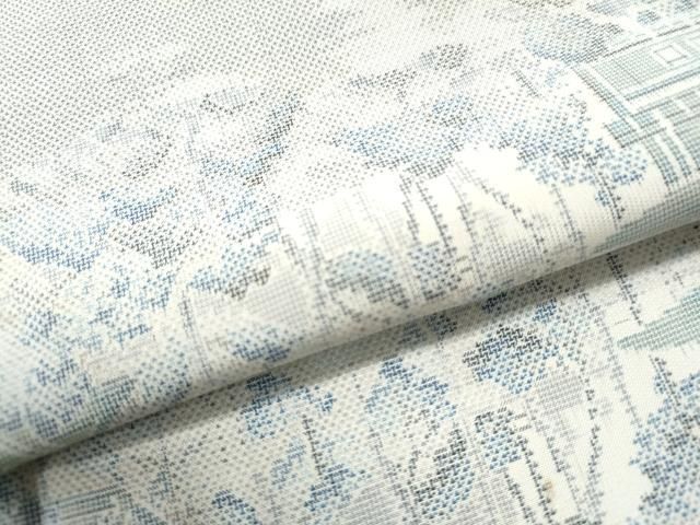 平和屋着物○都喜ヱ門 本場大島紬 白大島 9マルキ 遠山樹林風景文 藤絹