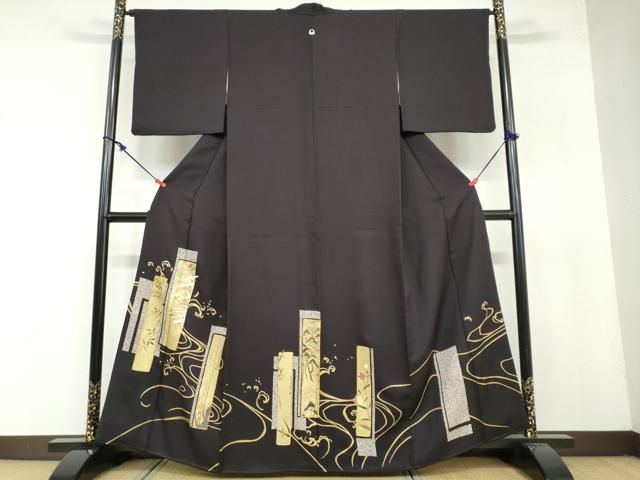 平和屋着物●豪華色留袖 駒刺繍 流水短冊飛鶴文 金彩 正絹 DAAY5261ud