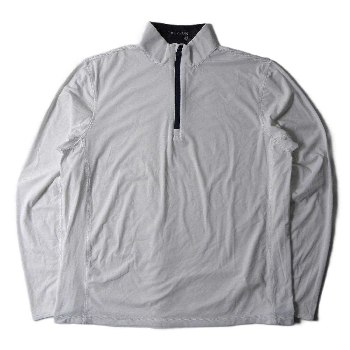 スニードジャック GREYSONグレイソン オオカミアイコン付ハーフジッププルオーバーシャツ インナー ストレッチ ゴルフウェア S ホワイト 程度良好