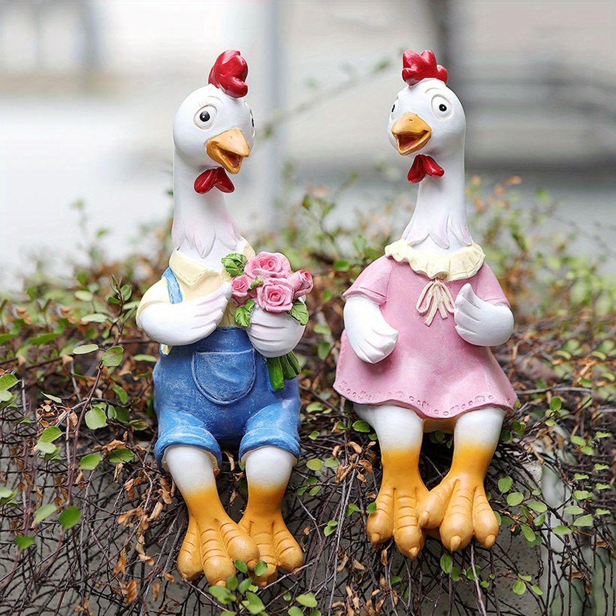 置物 オブジェ ガーデンオーナメント 鶏のカップル ニワトリ にわとり 2個セット 屋外 屋内 室内 インテリア 玄関 リビング ダイニング 装飾 庭 ガーデニング 装飾 ガーデン ギフト インテリア用品 贈り物 雑貨