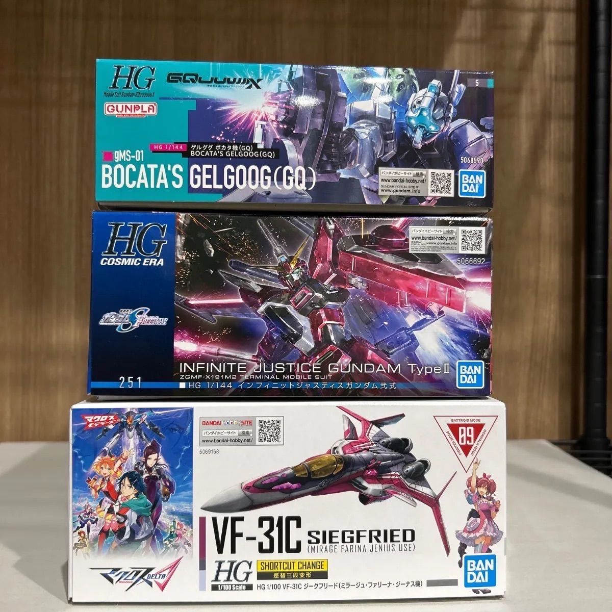 HG ゲルググ ボカタ機 HG インフィニットジャスティスガンダム弐式 HG VF-31C ジークフリード ミラージュ･ファリーナ･ジーナス機