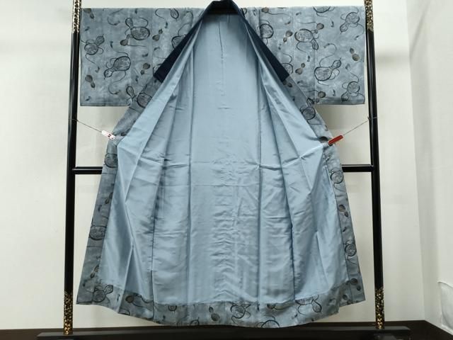 平和屋着物○男性 お召 アンサンブル・長襦袢セット 吉祥文 キング