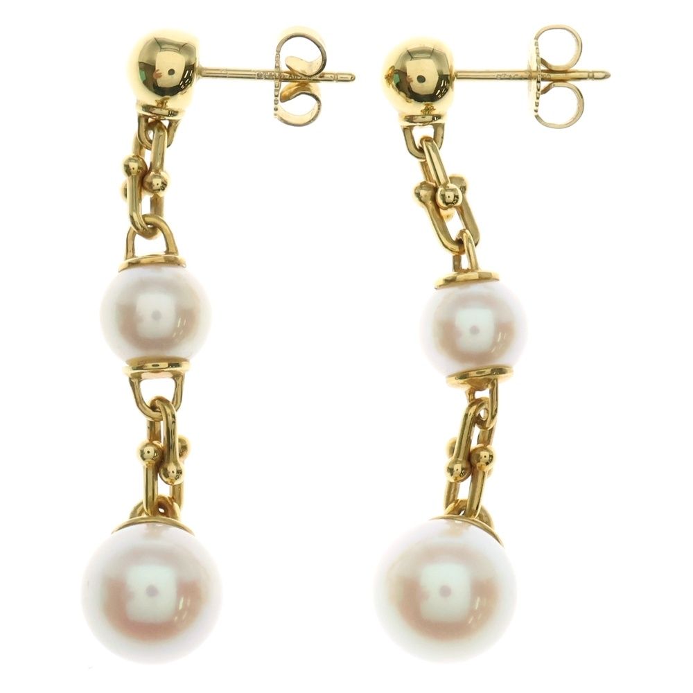 TIFFANY-Co ティファニー ハードウェア トリプル ドロップ リンク パール ピアス K18YG イエローゴールド