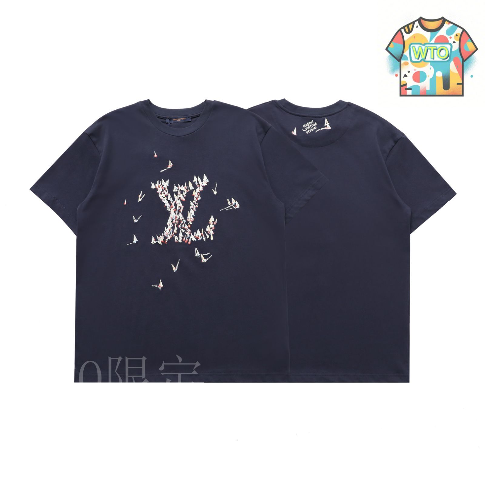 華やかデザイン☆Louis Vuittonフラワーロゴ 刺繍 半袖Tシャツ 今日特価】Louis Vuitton フラワーアルファベット刺繍 ショート