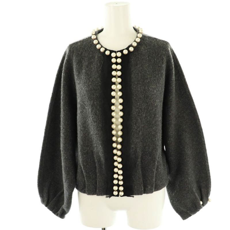 ランバン LANVIN コレクション COLLECTION ウールパールノー ジャケット 38 グレー ブラック |DO OS