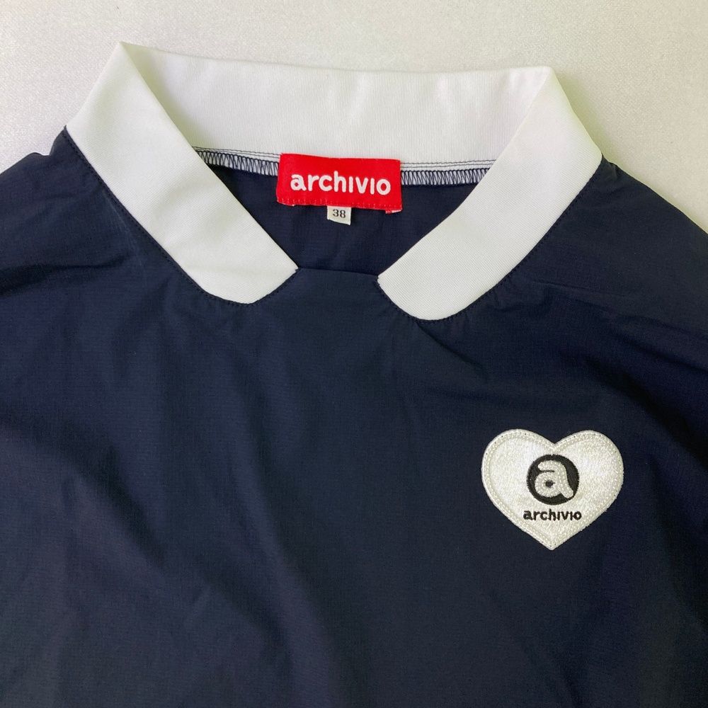 サイズ：38 ARCHIVIO アルチビオ 袖フリル 半袖Tシャツ ネイビー