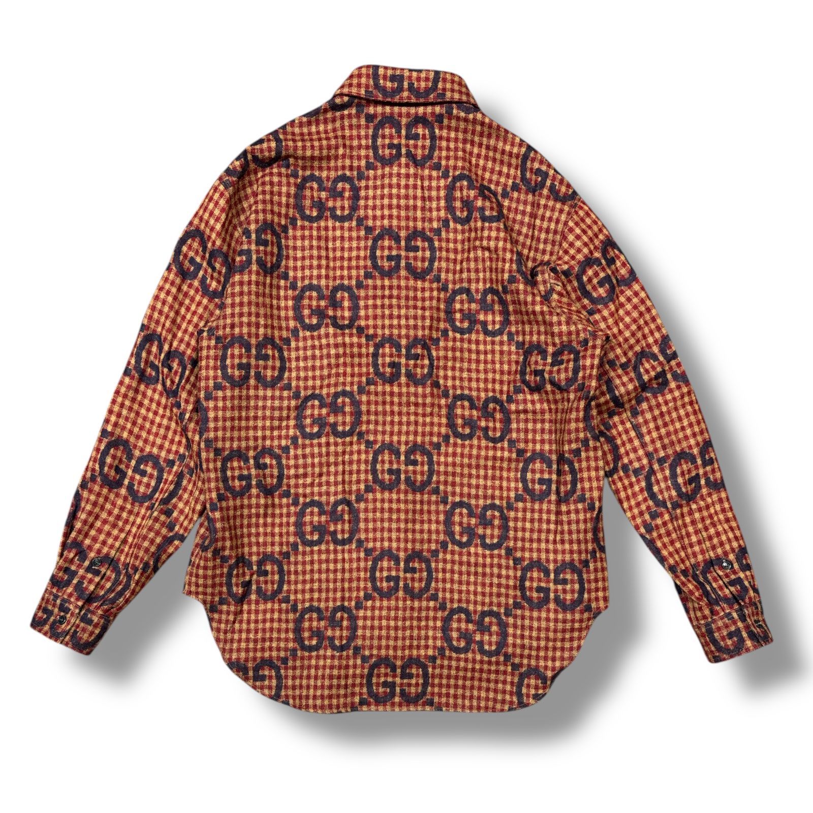 国内正規 GUCCI マキシGGギンガムチェックウール長袖シャツ グッチ
