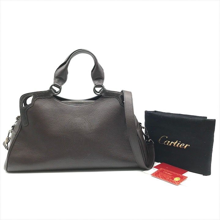 超 Cartier カルティエ マルチェロ レザー 2way ハンド ショルダー バッグ ブラウン ブランド レディース 鞄 Bag かばん k6680