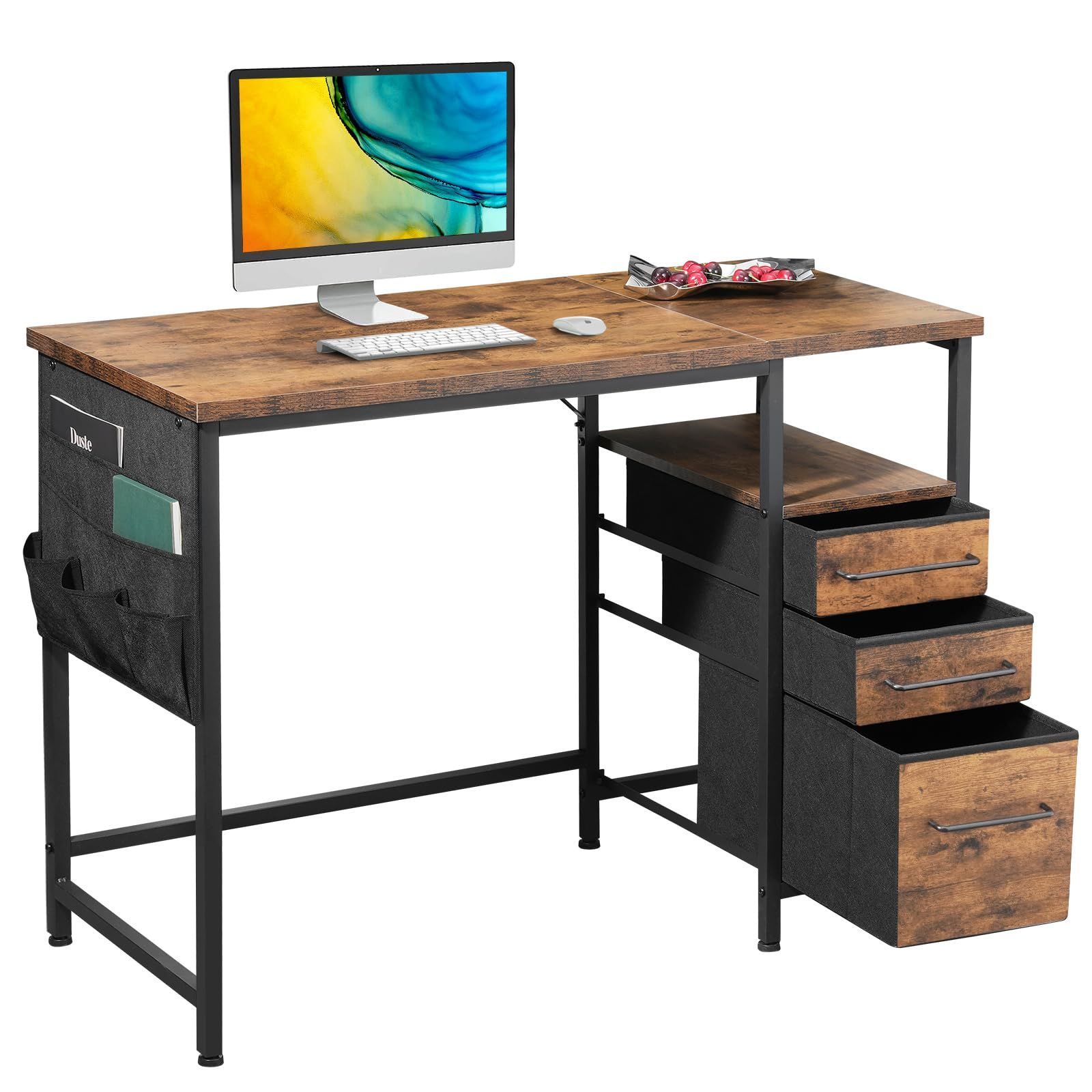 Maihail パソコンデスク pcデスク 勉強机 学習机 作業机 幅100cm 引き出し付きデスク study table 左右入替可 desk 子 ban hc 収納付きデスク ビンテージ ビンテージ