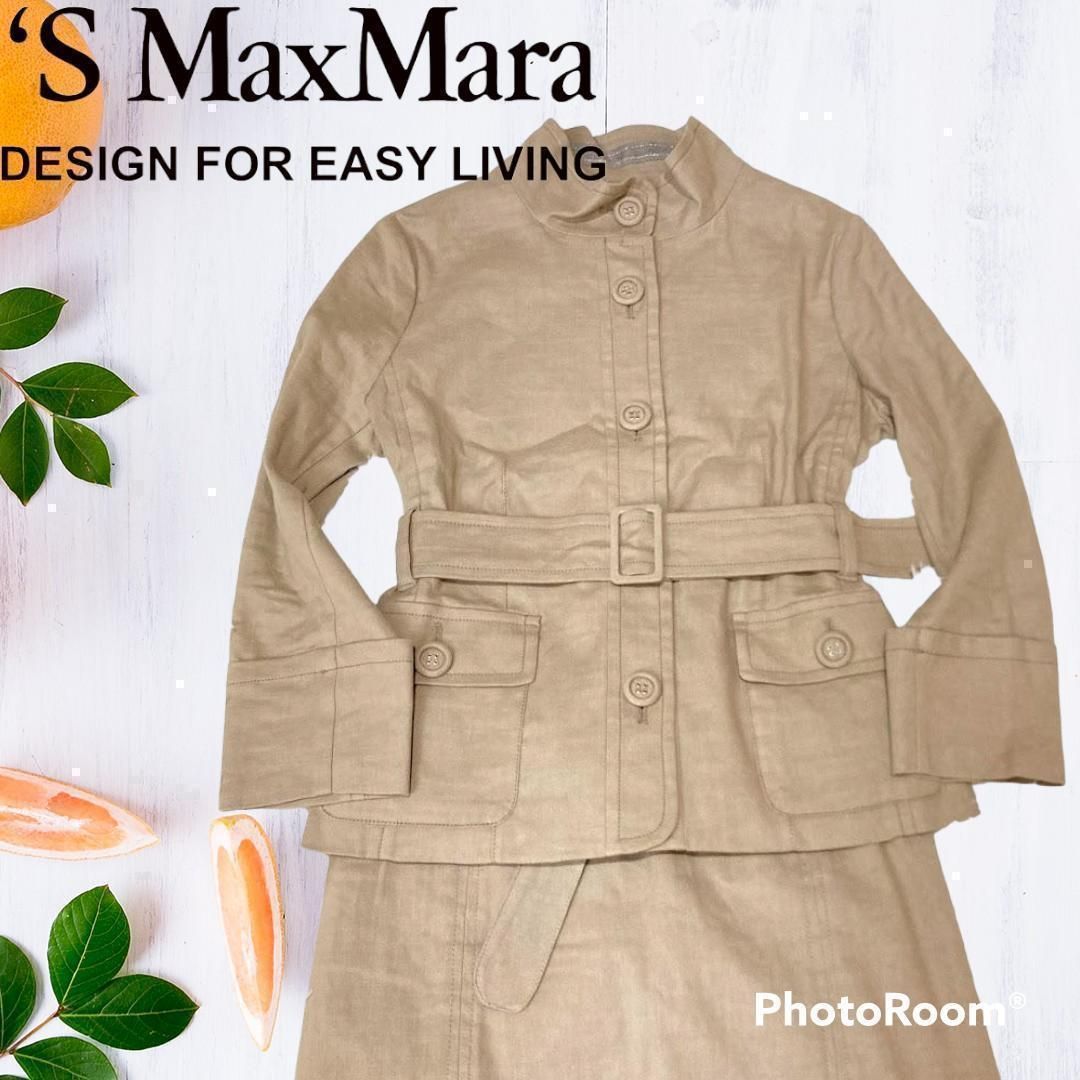 エスマックスマーラ S Max Mara セットアップ 42 リネン ベージュ