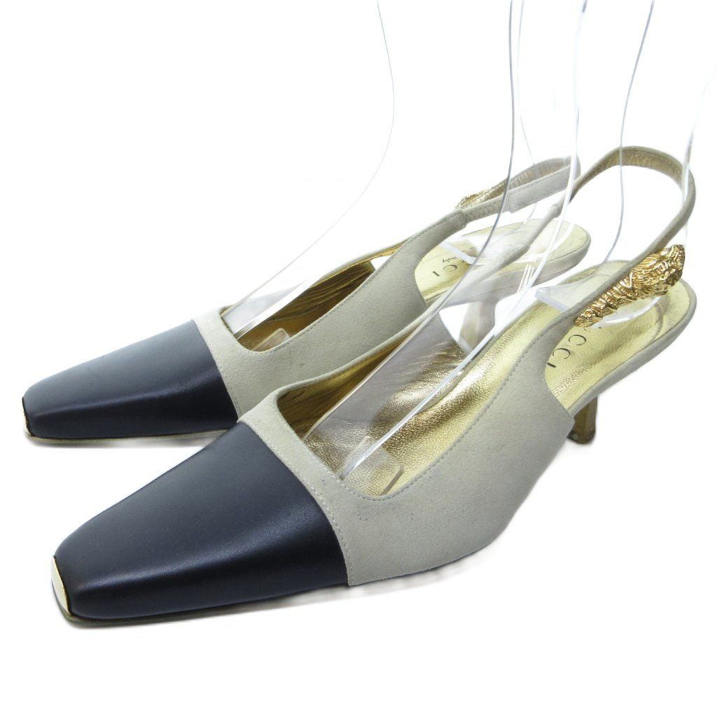 グッチ GUCCI ミュール サンダル スクエアトゥ バイカラー 黒 ブラック 白 ホワイト 約23cm IBO81