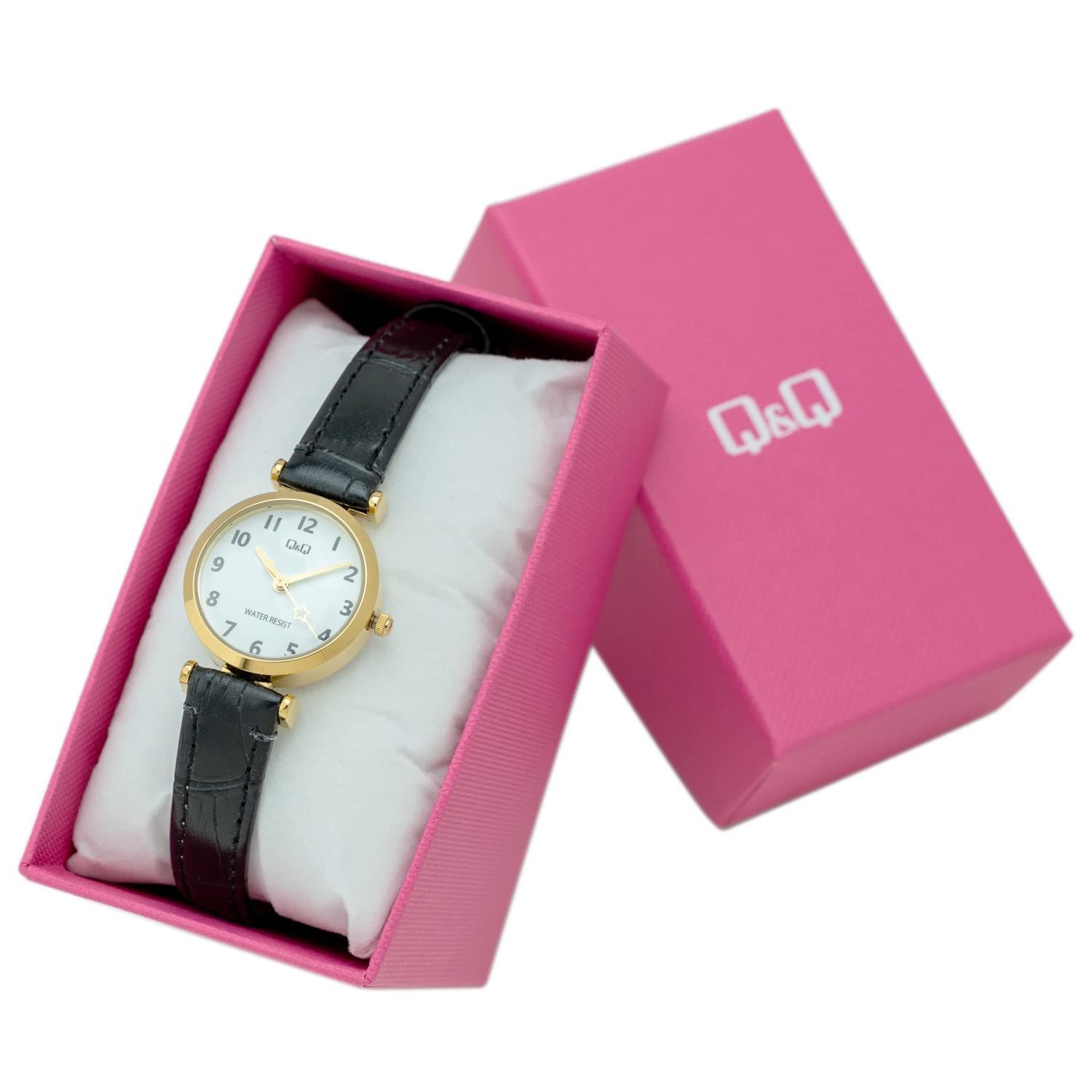 防水 球面ガラス 星 革ベルト アナログ Q 03 A-002 PK 腕時計 レディース キューアンドキュー ブラック