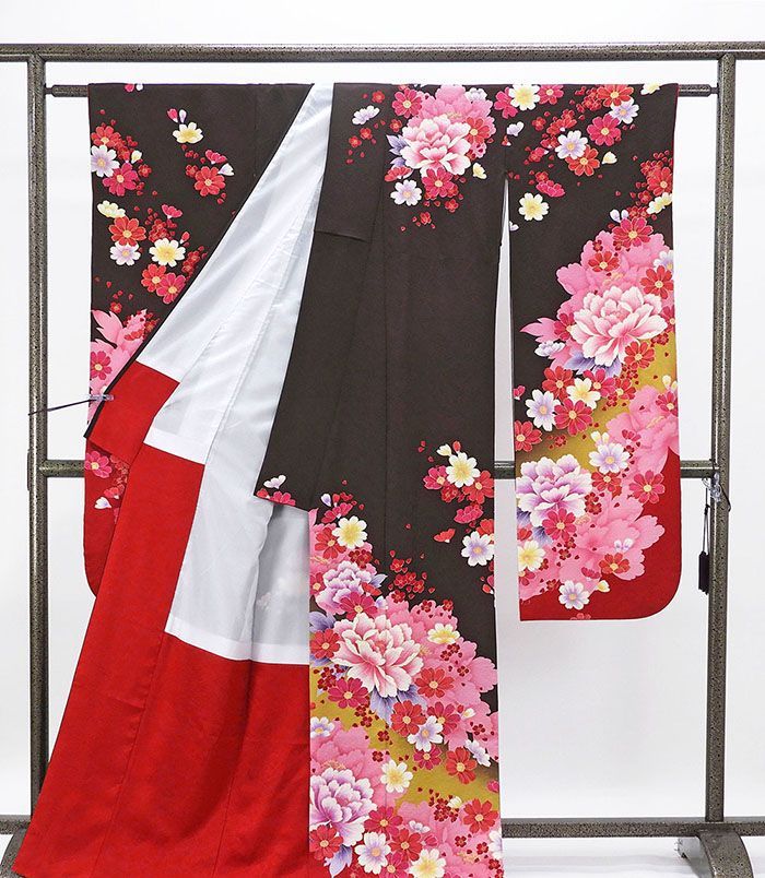 振袖 正絹 花 身丈170cm 裄丈66.5cm 中古 リサイクル 着物 e4104