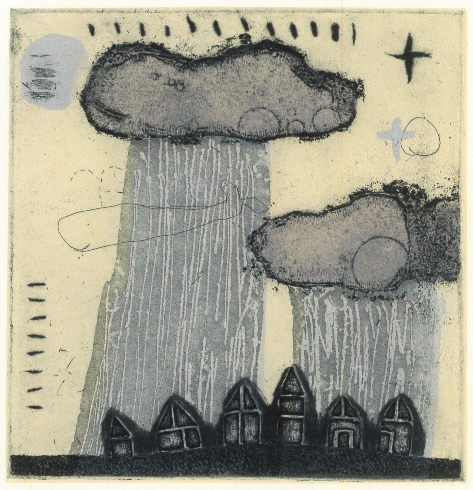 版画家そめやまゆみ 昼間の月 エディション20 額装付