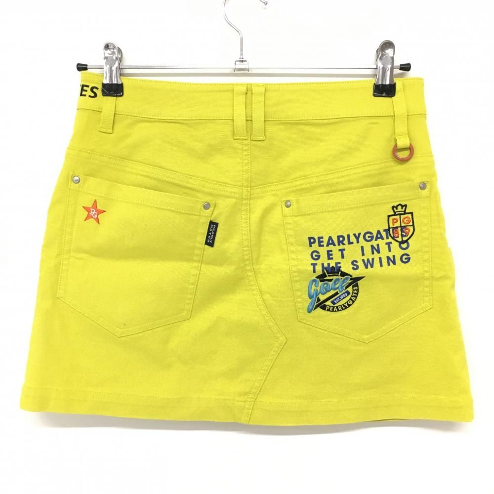 美品】パーリーゲイツ スカート イエロー×ネイビー ベルト部ロゴ 