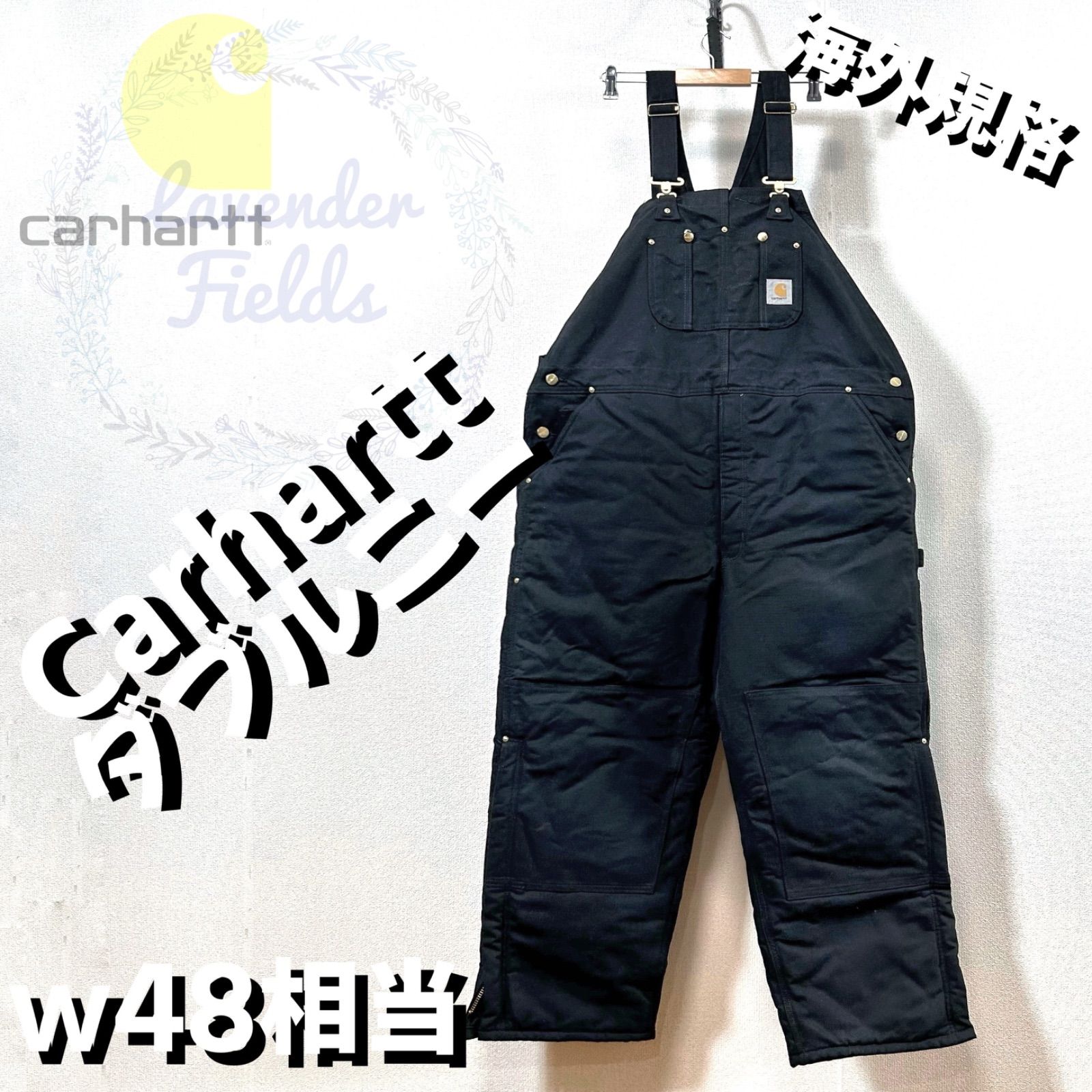 美品カーハートCarharttブラックオーバーオールダブルニー大きいサイズ