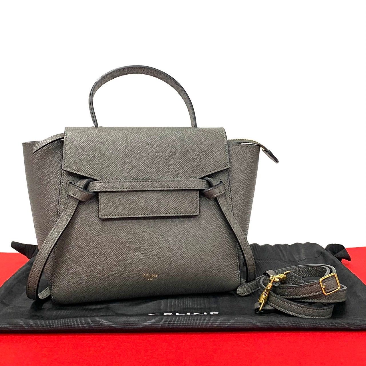 未使用保管品 保存袋付き CELINE セリーヌ ベルトバッグ ナノ レザー 