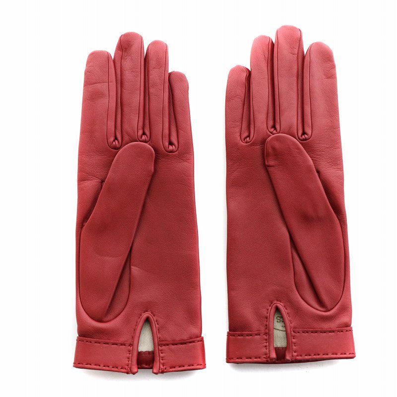 エルメス HERMES 手袋 グローブ ラムレザー 羊革 スタッズ 絹 シルク S