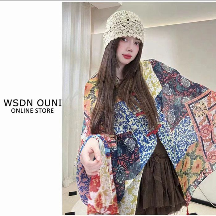 MISSONI ポンチョ　コート　エスニック　トライバル　ネイティブ柄　美品 ショール ストール 大判 チャイナボタン シフォン ポンチョ