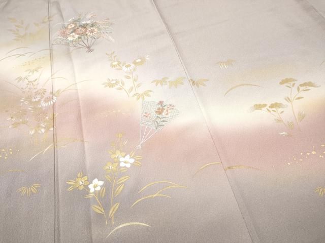 平和屋着物▽中国三大刺繍 スワトウ刺繍 訪問着 扇面草花文 暈し