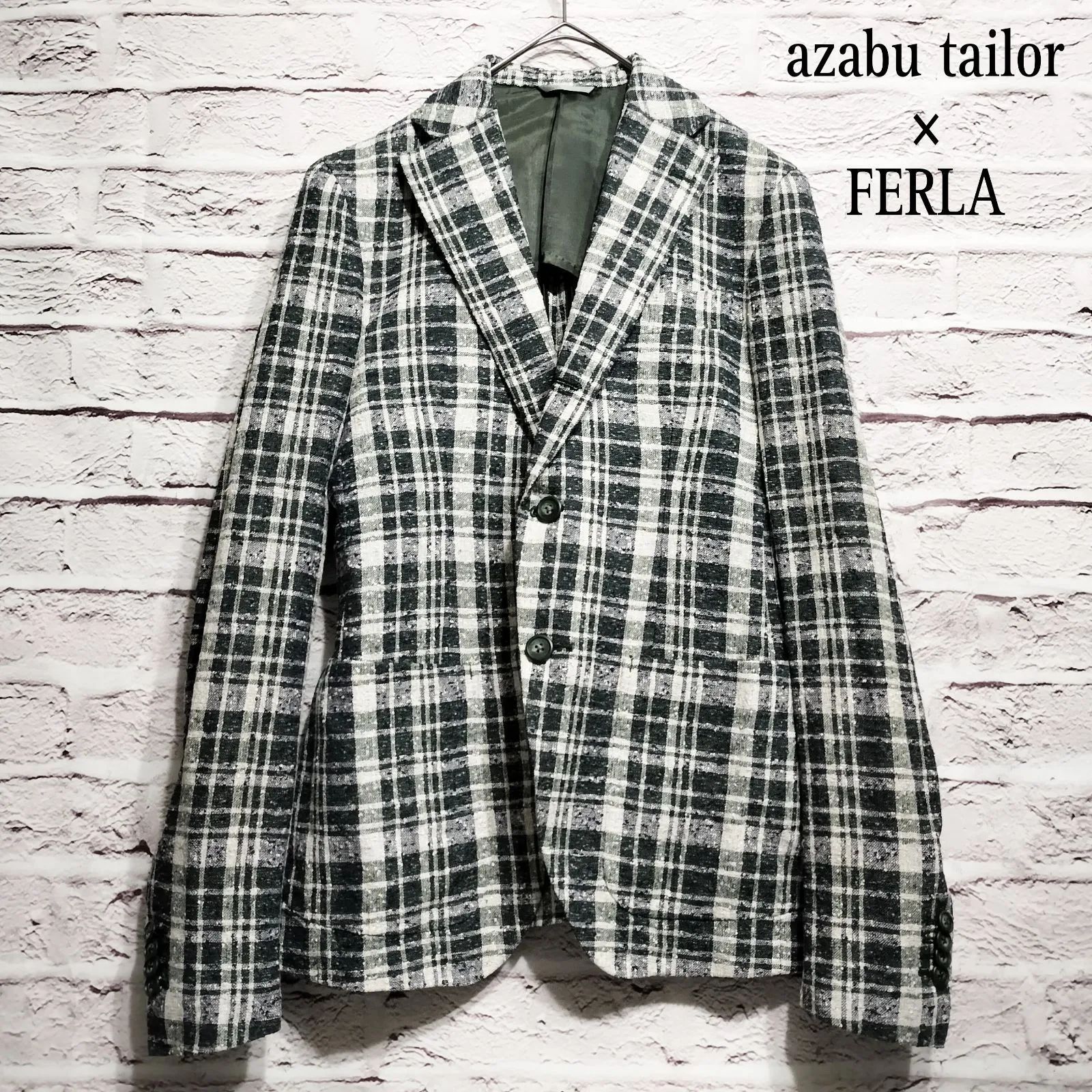 【ネップ地】azabu tailor×FERLA リネン テーラードジャケットグリーンampホワイト素材