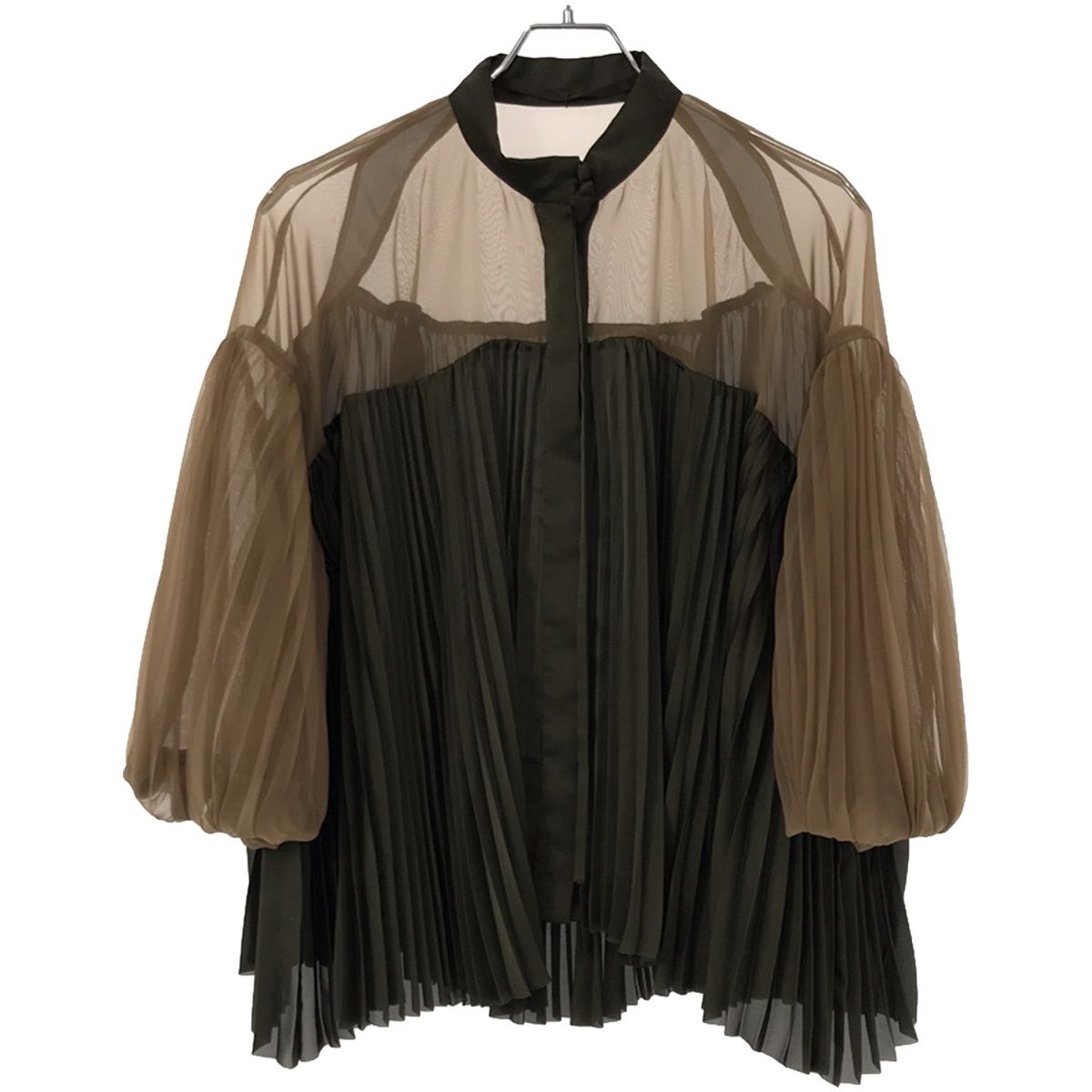 【sacai】サカイ／切り替えブラウス sacai サカイ 20SS プリーツシアーリボンブラウス 20-05024 カーキ