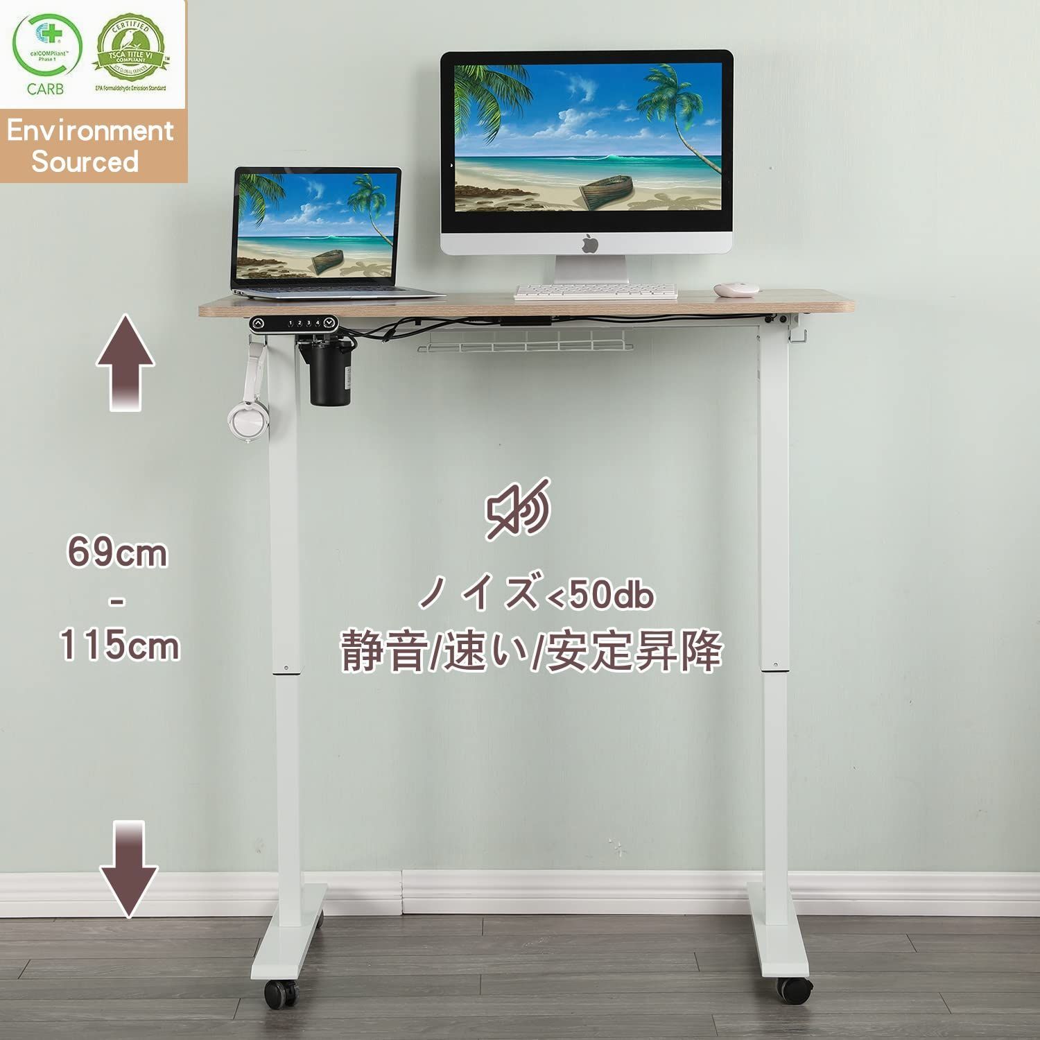 BilBil 机 つくえ 電動式スタンディングデスク パソコンデスク 昇降デスク デスク パソコンラック PCデスク 電動式 110CM×60CM 高さ 71-117CM 調節 高さメモリー機能付き MARWIL-DEMENAGEMENTS_CH