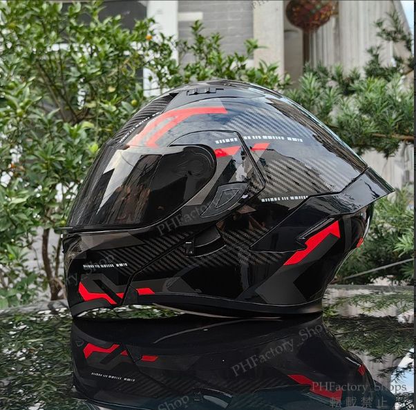 フルフェイスヘルメット ダブルレンズ バイク ヘルメット DOT承認 バイクヘルメット シールドヘルメット シールド色選択 高耐久性 安全性 通気性 男女兼用 バイク用 おしゃれ ライトブラック＆レッド A27